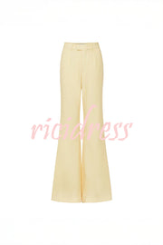 Every Occasion Crepe Panel Ruffles Strapless Top and High Rise Pocketed Flare Pants Set