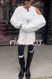 Various Ways Cutout Shoulder Long Sleeve Side Button Relaxed T-shirts