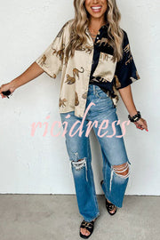 Catch You Later Cheetah Satin Color Block Blouse