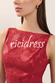 Fashion Jacquard Elegant Backless Lace-up Slim Irregular Maxi Dress