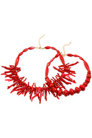 Bohemian Red Coral Necklace Two-piece Set