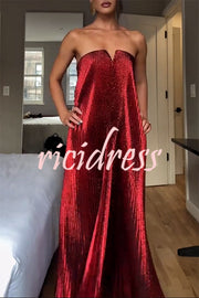 Party Time Pleated Metallic Fabric Off Shoulder Irregular Hem A-line Maxi Dress