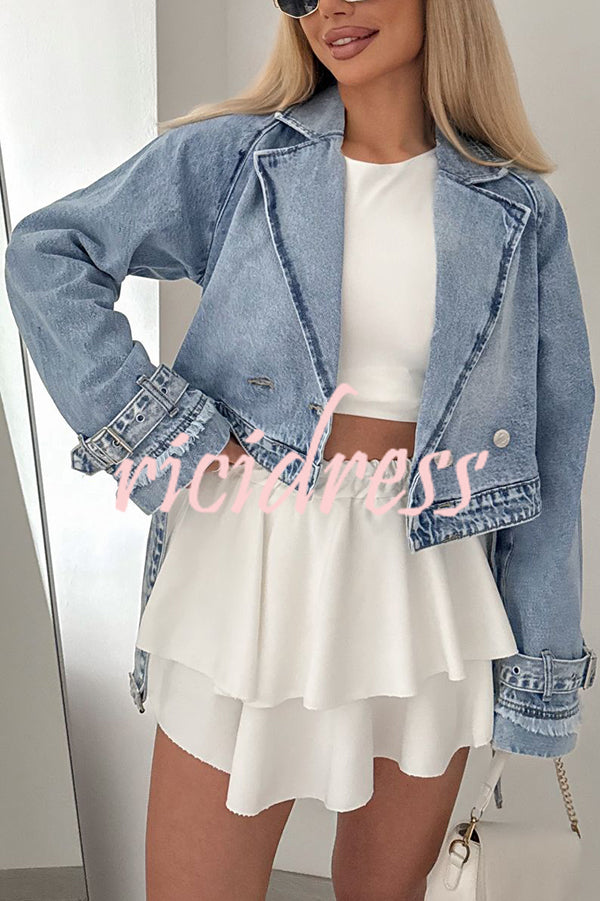 Fashion Lapel Long-sleeved Short Denim Jacket