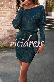 Sequined High Waisted Long Sleeved Mini Dress