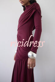 Solid Color Long-sleeved Pleated Slim-fit Elegant Ribbon Mini Dress