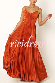 Catch The Light Satin Pleated V-neck Slip Maxi Dress