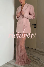 Solid Color Lapel Long Sleeve Waist Double-breasted Blazer