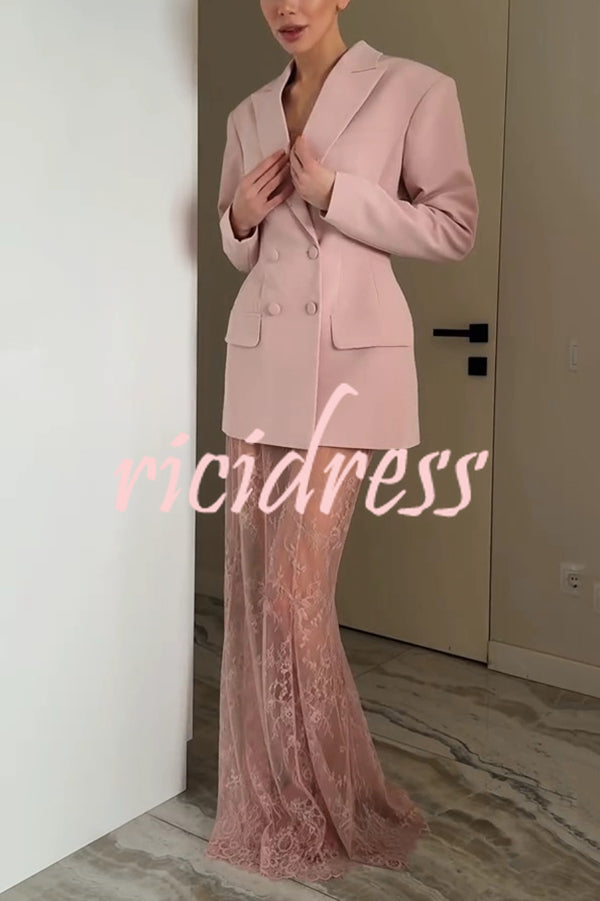 Solid Color Lapel Long Sleeve Waist Double-breasted Blazer