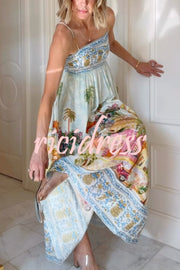 Aracati Multicolor Unique Print Back Smcoked Pocket Maxi Dress