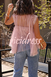 Light and Cute Tulle Lace Inner Wear High Neck Cape Top