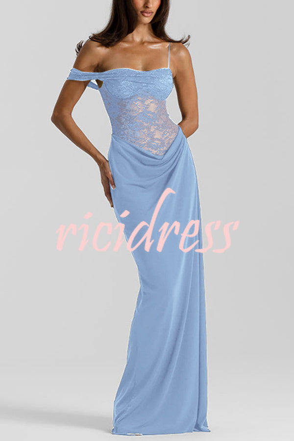 Sexy See-Through Lace Suspender Slim Slit Maxi Dress