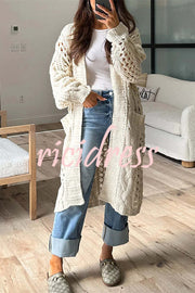 Jamila Knit Cable Cotout Long Sleeve Pocket Oversized Midi Cardigan