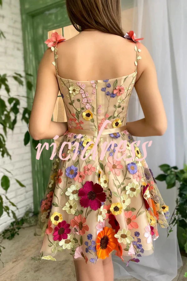 Like A Fairy Embroidery Floral Applique Prom Mini Dress