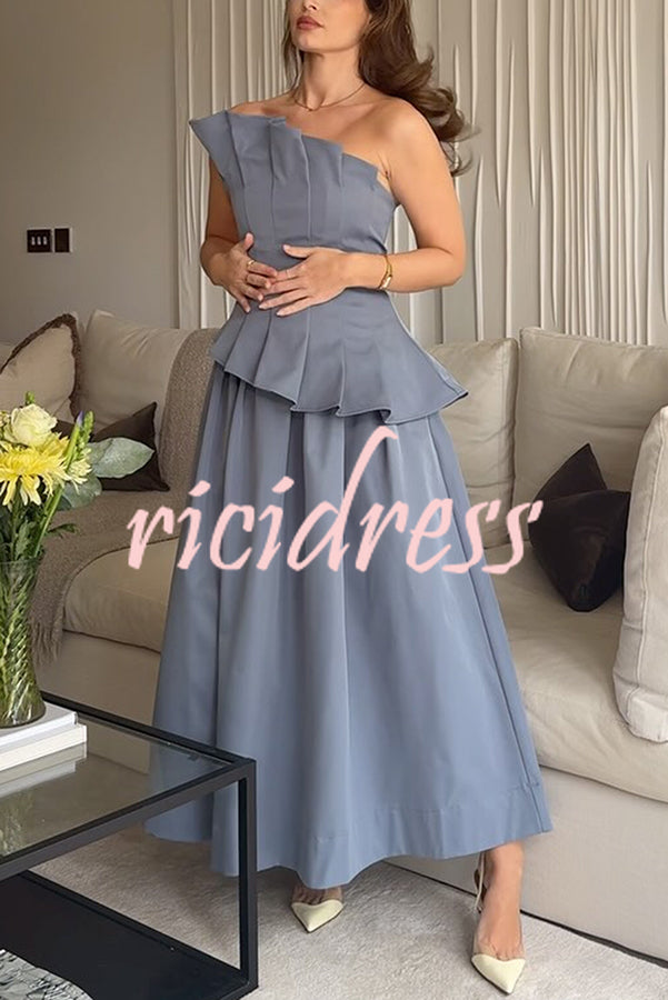 Fashionable Chic Off Shoulder Structured Pleat Corset A-line Midi Dress