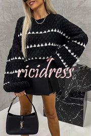 Meggie Contrast Striped Pullover Long Sleeve Sweater