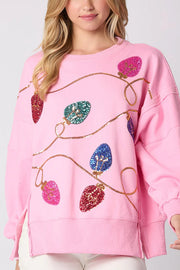 Christmas Lights Sequin Slit Pullover Sweatshirt