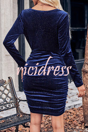 Dnoia Gold Sprinkled Solid Color Long Sleeved Mini Dress