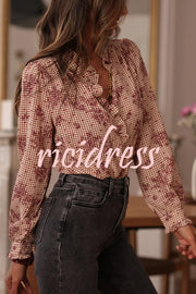 Plant Plaid Printed Long-sleeved Ruffles Casual Shirt