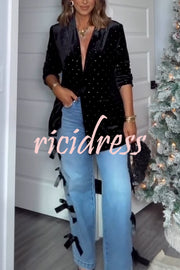 Runway Muse Denim High Rise Bow Trim Pocketed Wide Leg Jeans