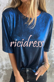 Metallic Solid Color Round Neck Short-sleeved Loose T-shirt