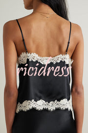 Celebration Look Contrast Color Satin Lace Trim V-Neck Slip Tank