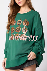 Halloween Pumpkin Sequin Loose Casual Sweatshirt