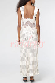 Wonderful Fusion Satin Lace Trim Poka Dot V-neck Drape Maxi Dress
