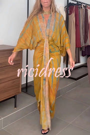 Unique Printed V-neck High-waisted Loose-fitting Holiday Maxi Dress