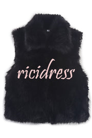 Stylish Collared Sleeveless Short Faux Fur Vest