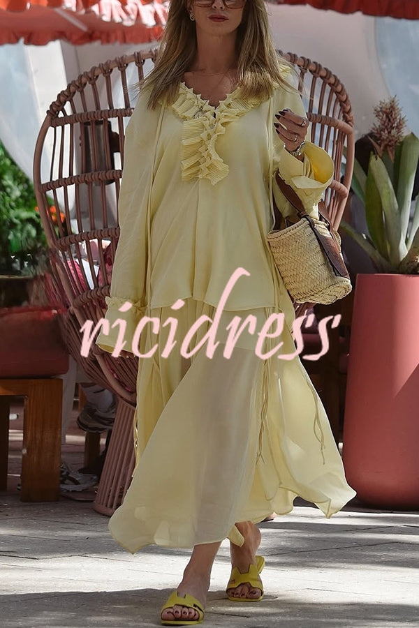 Solid Elastic Waist Drawstring Maxi Skirt