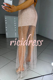 Olivia See-through Mesh Sequin Fabric Warp V-neck Party Maxi Dress