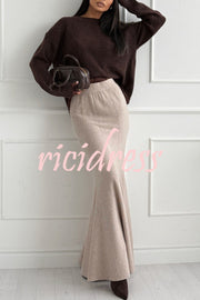 Caitlin Knit Stretch Fabric High Waist Fishtail Casual Maxi Skirt