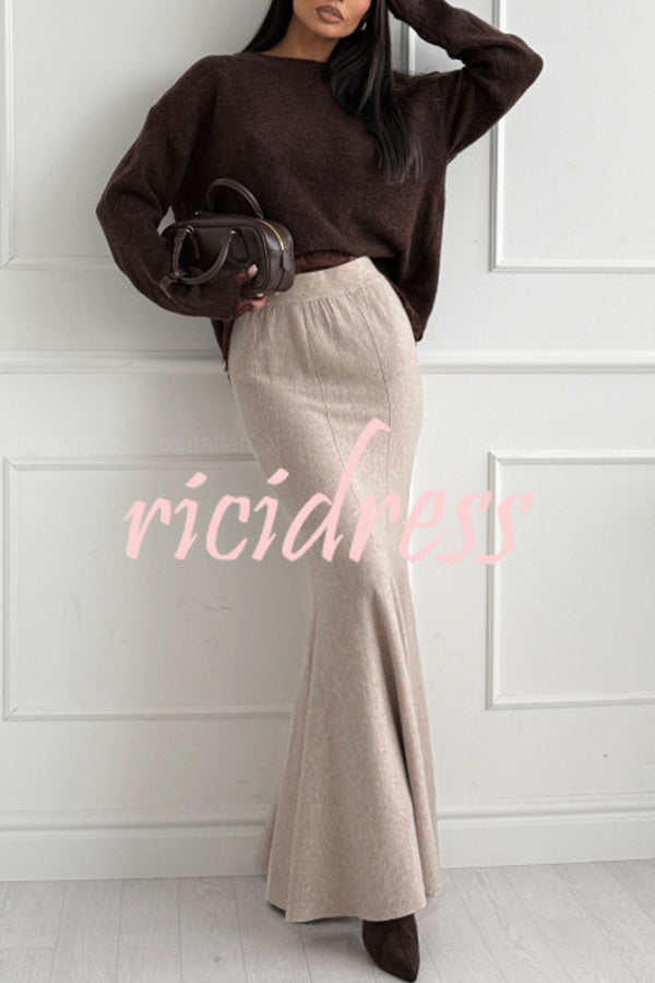 Caitlin Knit Stretch Fabric High Waist Fishtail Casual Maxi Skirt