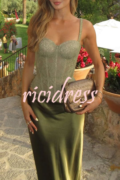 In A Fairytale Lace Corset Back Lace-up Slip Stretch Bodysuit