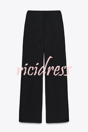Fashion Contrast Color Stretch High Waist Casual Straight Pants