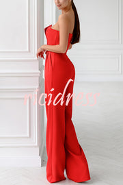 Tuxedo-style Off Shoulder Pocket Wide Leg Formal Jumpsuit