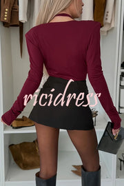 Toast To Midnight Solid Color V-neck Long Sleeve Slim-fit Bodysuit
