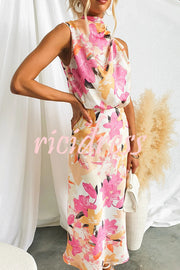 Floral Print Sleeveless Waisted Resort Maxi Dress