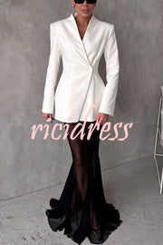 Shes Timeless V-neck Single Button Long Sleeve Waisted Blazer