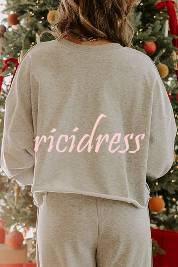 Dear Daydream Loose Bow Tie Long-Sleeved Sweatshirt and Elastic Waist Pocket Pants Set