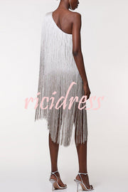 Fashion One-shoulder Slim-fit Elegant Tassel Mini Dress