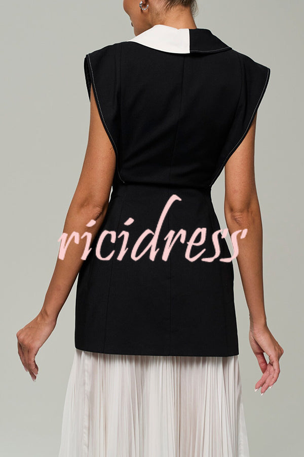 Modern Day Contrast Color Wide Sleeve Waisted Lapel Suit Vest