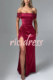 Sexy Off-shoulder Fitted High Slit Elegant Maxi Dress