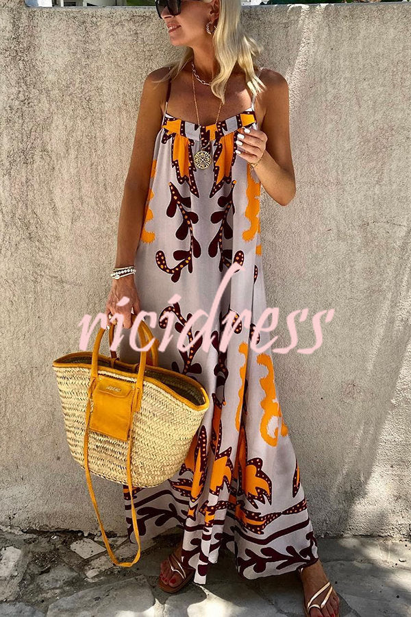 Sunday¡¯s Color Palette Ethnic Printed Loose Cami Maxi Dress