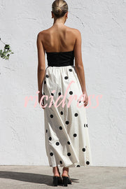 Polka Dot Print Off-shoulder Contrast Color Maxi Dress