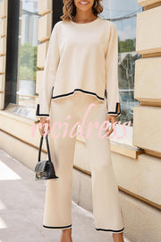 Tanming Long Sleeved Knitted and Wide Leg Pants Two Piece Set