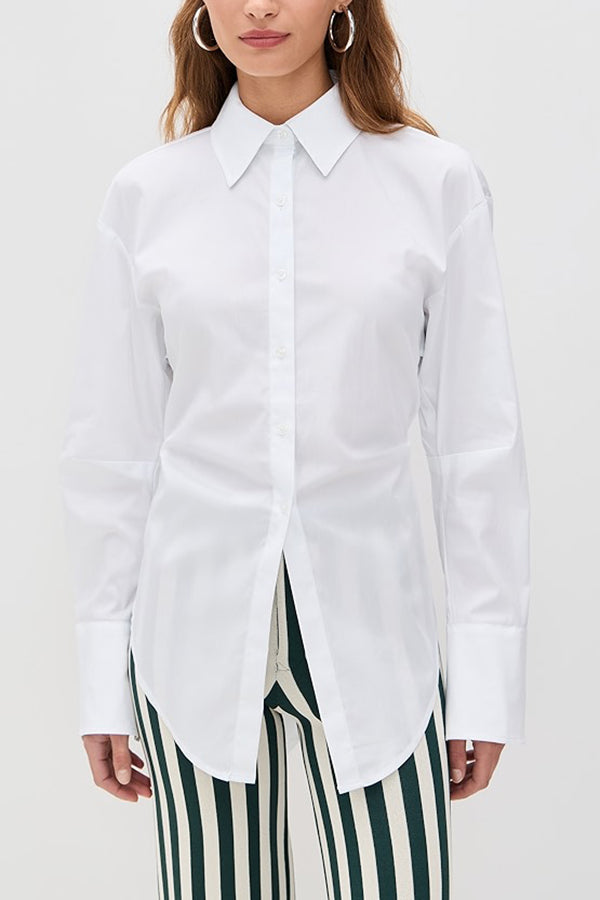 Fall for That Button Long Sleeve Open Back Tie Detail Blouse