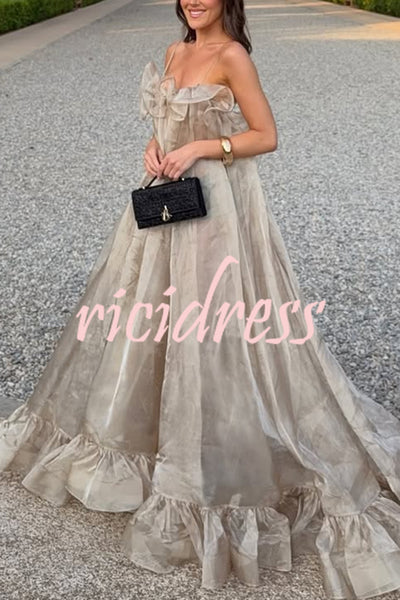 By The Sea Organza Ruffle High Low Hem Slip A-line Maxi Dress