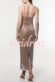 Dazzling Entrance Premium Crystal Embellished Jersey Slit Midi Dress