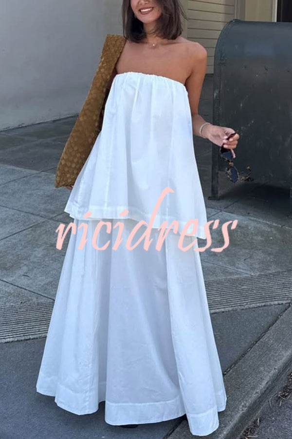 Hali Cotton Blend Elastic Bust Double Layered A-line Maxi Dress